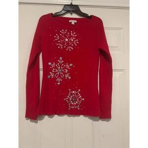 Women's sz XL Boston Proper red silver snowflake holiday sweater #1225